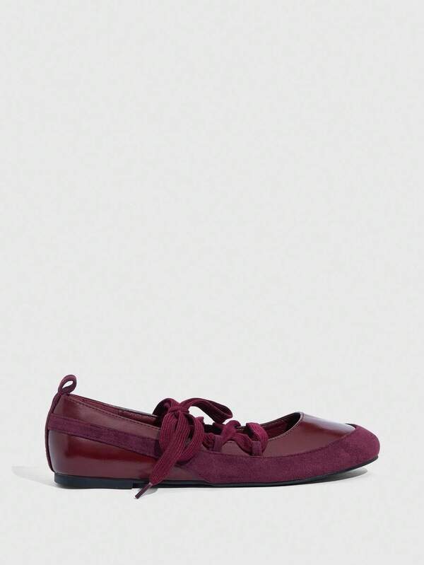 MISSGUIDED Patent And Suede Ballet Flats With Laces