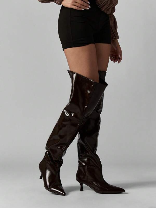 MISSGUIDED Patent Leather Over The Knee Boots With Stiletto Heel