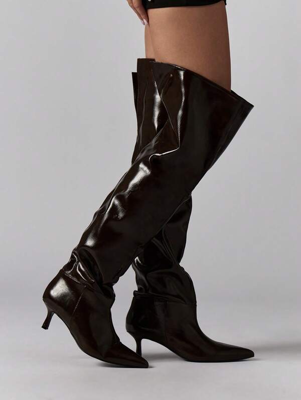 MISSGUIDED Patent Leather Over The Knee Boots With Stiletto Heel