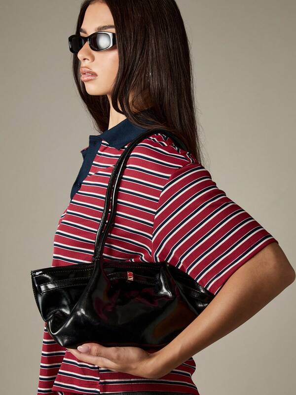 MISSGUIDED Patent Leather Shoulder Bag With Ruched Panels