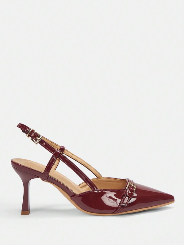 MISSGUIDED Patent Leather Slingback Kitten Heel Pointed Toe Pumps