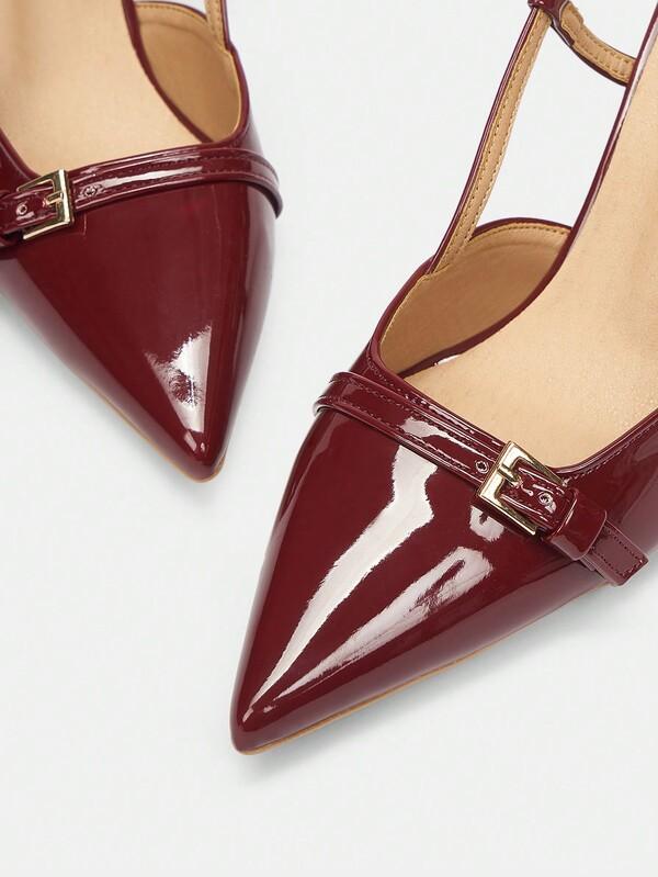 MISSGUIDED Patent Leather Slingback Kitten Heel Pointed Toe Pumps