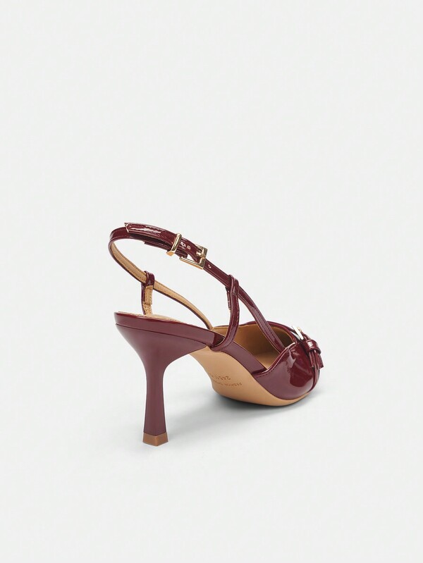 MISSGUIDED Patent Leather Slingback Kitten Heel Pointed Toe Pumps