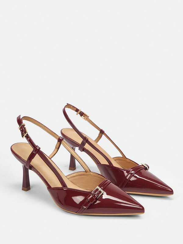 MISSGUIDED Patent Leather Slingback Kitten Heel Pointed Toe Pumps