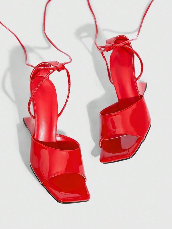 MISSGUIDED Patent Platform Wedge Sandals With Spiral Strap