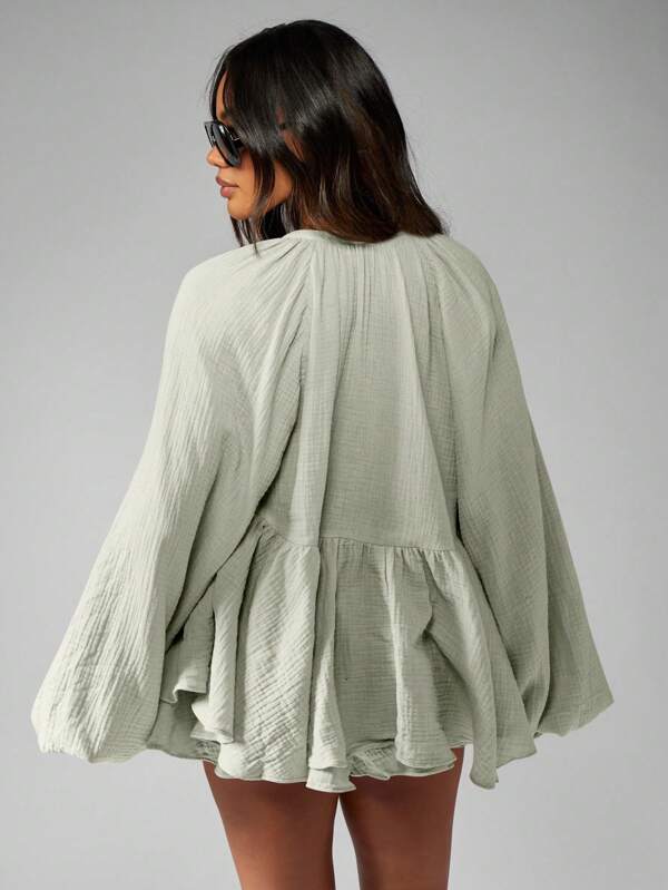 MISSGUIDED Peasant Blouse And Floaty Shorts Two Piece Outfit