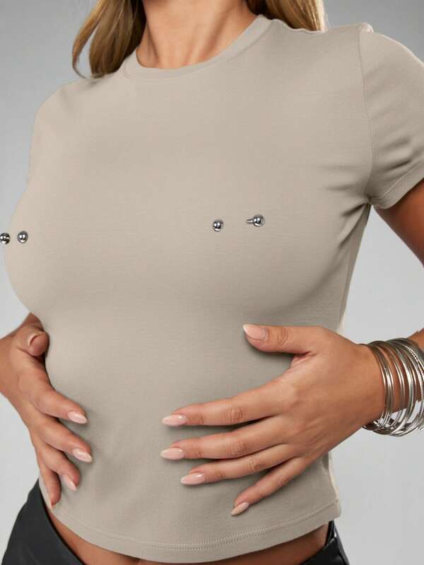 MISSGUIDED Pierced Baby Tee With Metal Eyelet Details