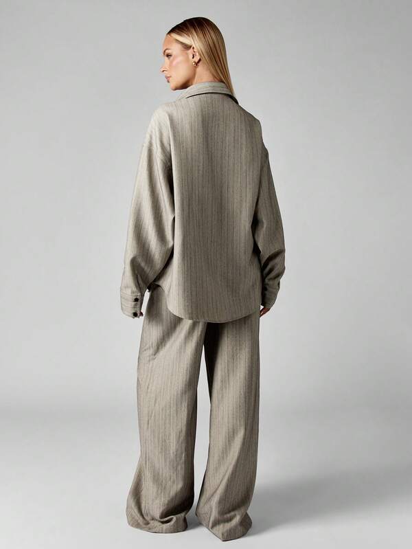 MISSGUIDED Pinstripe Button Down Shirt With Wide Leg Palazzo Pants