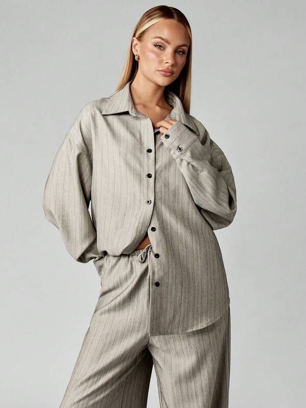 MISSGUIDED Pinstripe Button Down Shirt With Wide Leg Palazzo Pants