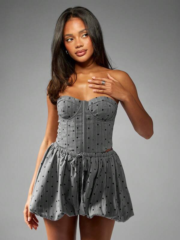 MISSGUIDED Pinstripe Polka Dot Bubble Hem Shorts