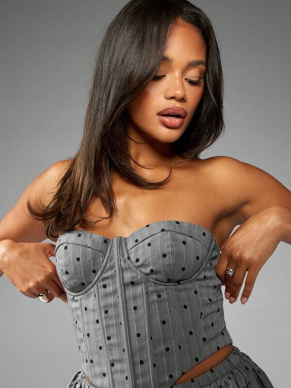 MISSGUIDED Pinstripe Polka Dot Bustier Corset With Sweetheart Neckline
