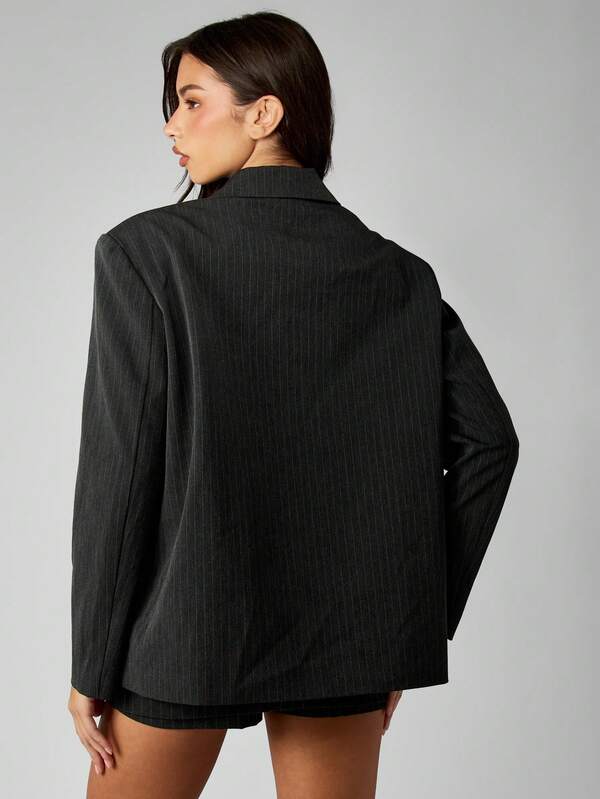 MISSGUIDED Pinstripe Single Button Blazer With Lapel Collar
