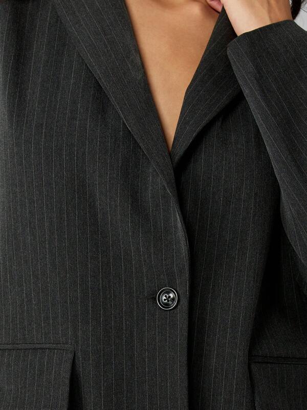 MISSGUIDED Pinstripe Single Button Blazer With Lapel Collar