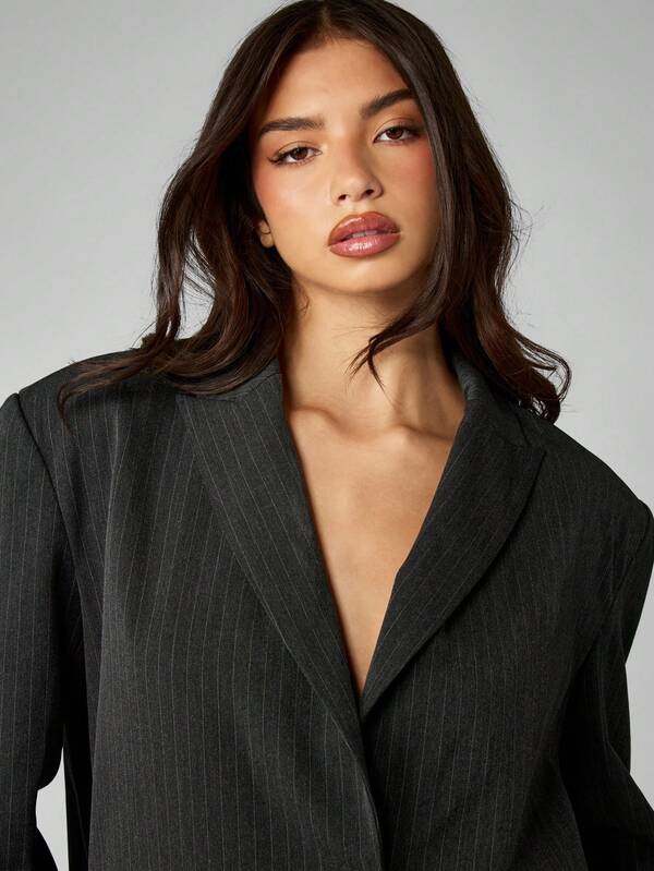 MISSGUIDED Pinstripe Single Button Blazer With Lapel Collar