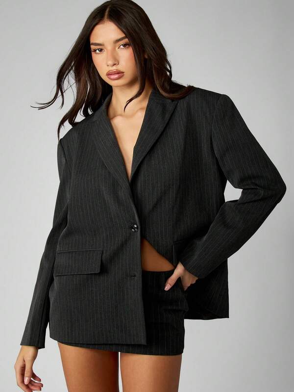 MISSGUIDED Pinstripe Single Button Blazer With Lapel Collar