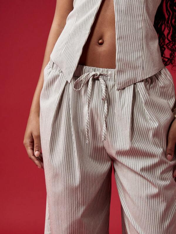 MISSGUIDED Pinstripe Waistcoat Wide Leg Pants Suit Set