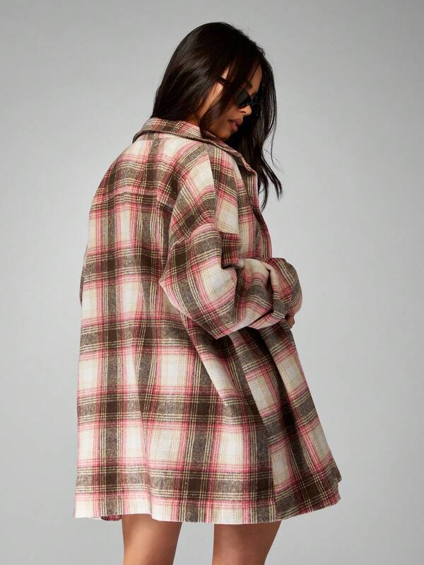 MISSGUIDED Plaid Button Down Shirt With Matching Pleated Skirt