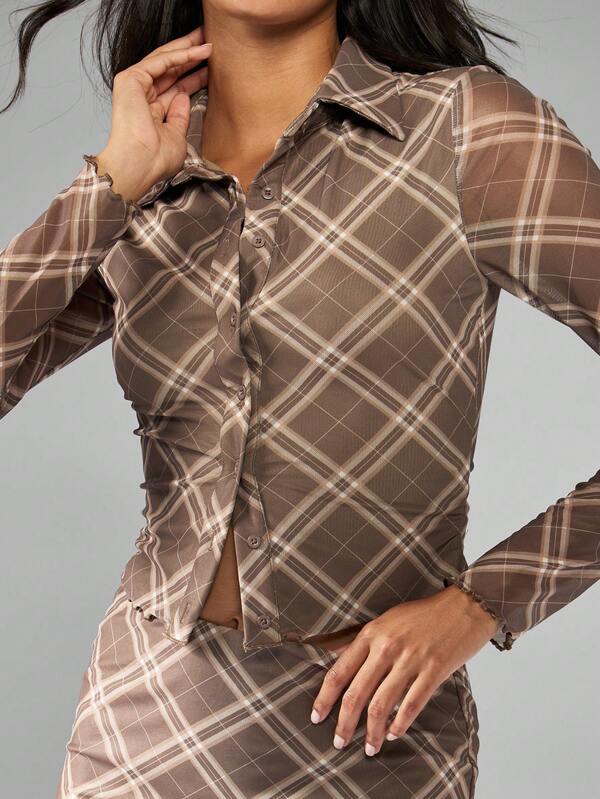 MISSGUIDED Plaid Button Up Crop Top With Maxi Skirt