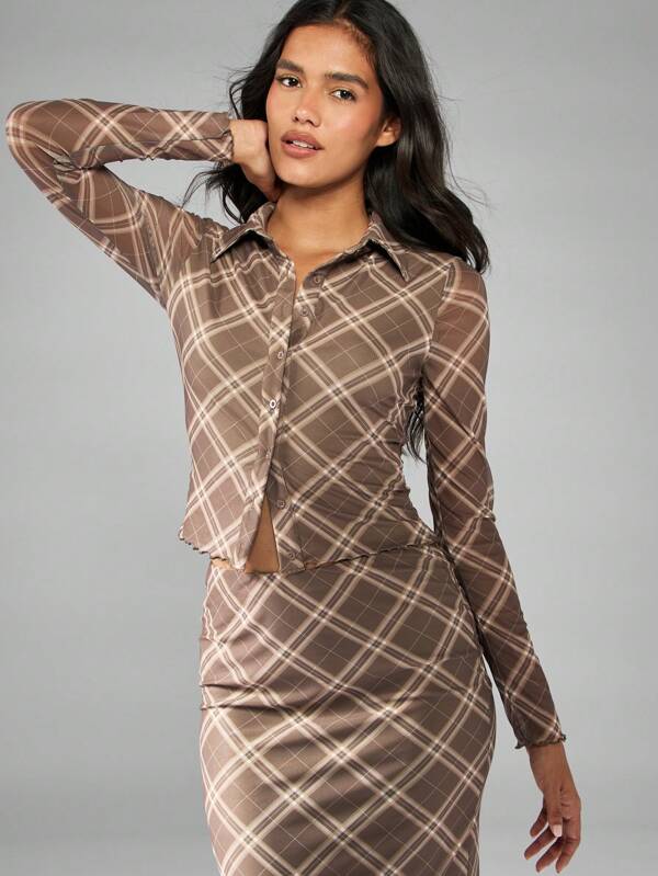 MISSGUIDED Plaid Button Up Crop Top With Maxi Skirt