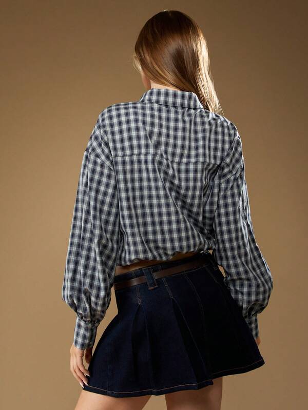 MISSGUIDED Plaid Collared Shirt With Zip Front