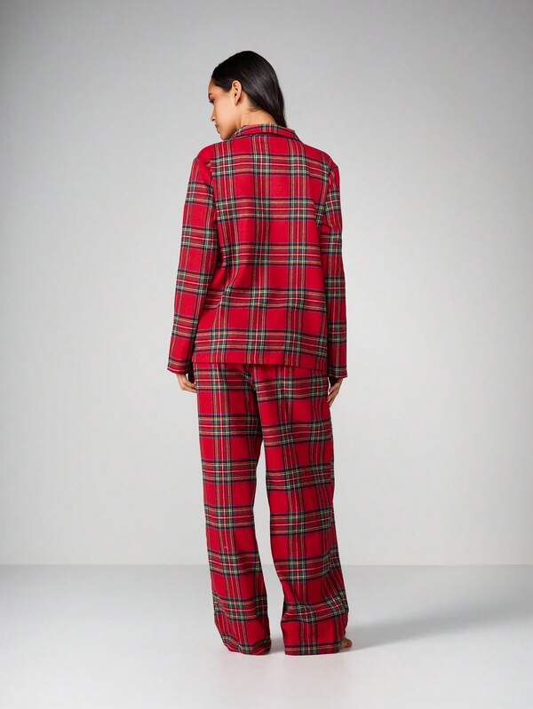 MISSGUIDED Plaid Flannel Button Up Pajama Set