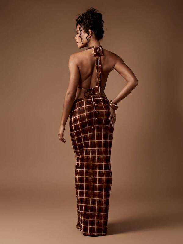 MISSGUIDED Plaid Halter Ring Detail Two-Piece Outfit Set