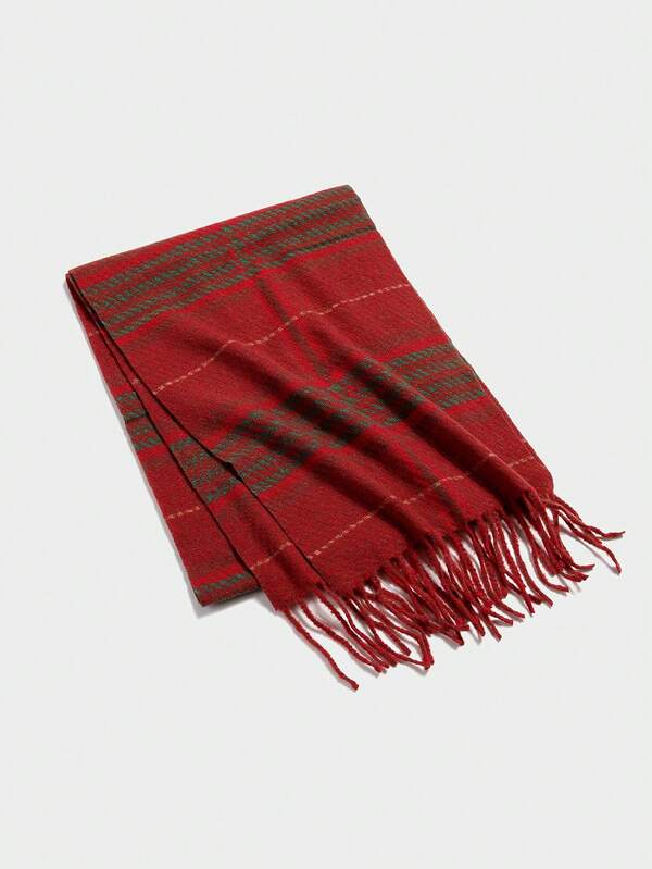 MISSGUIDED Plaid Scarf With Fringe Tassels