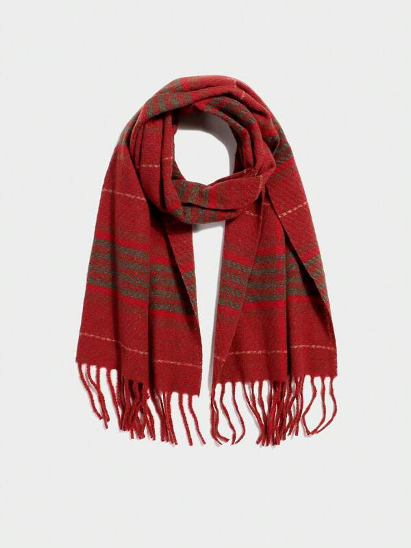 MISSGUIDED Plaid Scarf With Fringe Tassels