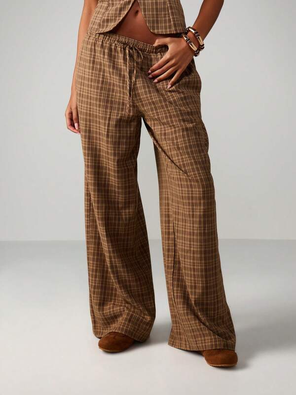 MISSGUIDED Plaid Vest With Palazzo Pants Set