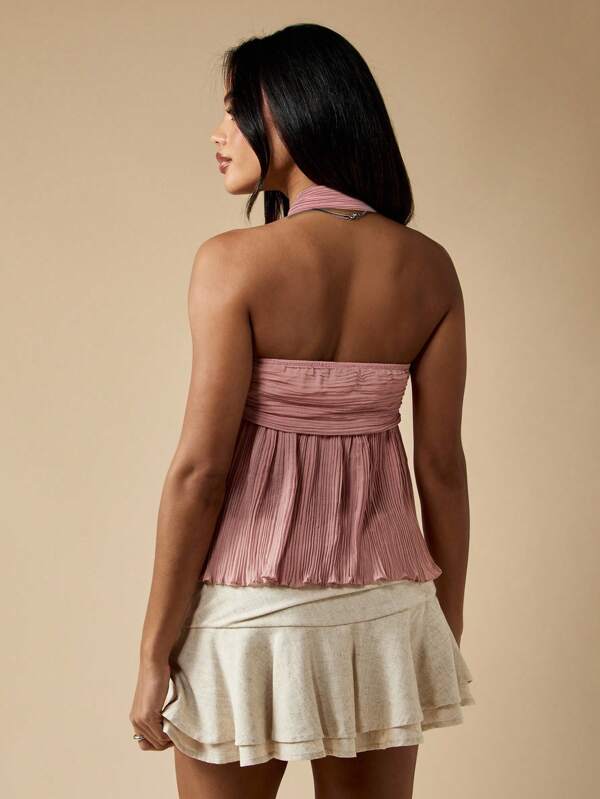 MISSGUIDED Pleated Bandeau Bustier Empire Waist Peplum Strapless Flutter Top