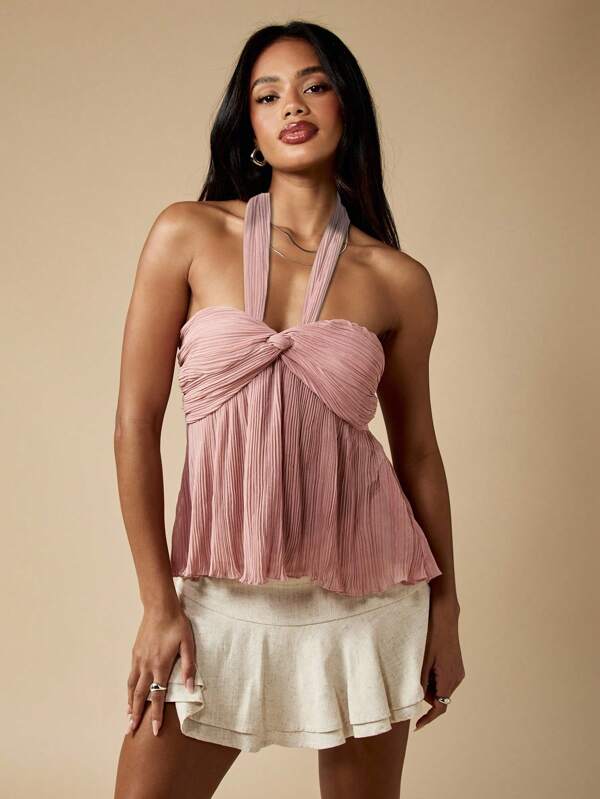 MISSGUIDED Pleated Bandeau Bustier Empire Waist Peplum Strapless Flutter Top