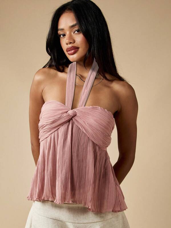MISSGUIDED Pleated Bandeau Bustier Empire Waist Peplum Strapless Flutter Top