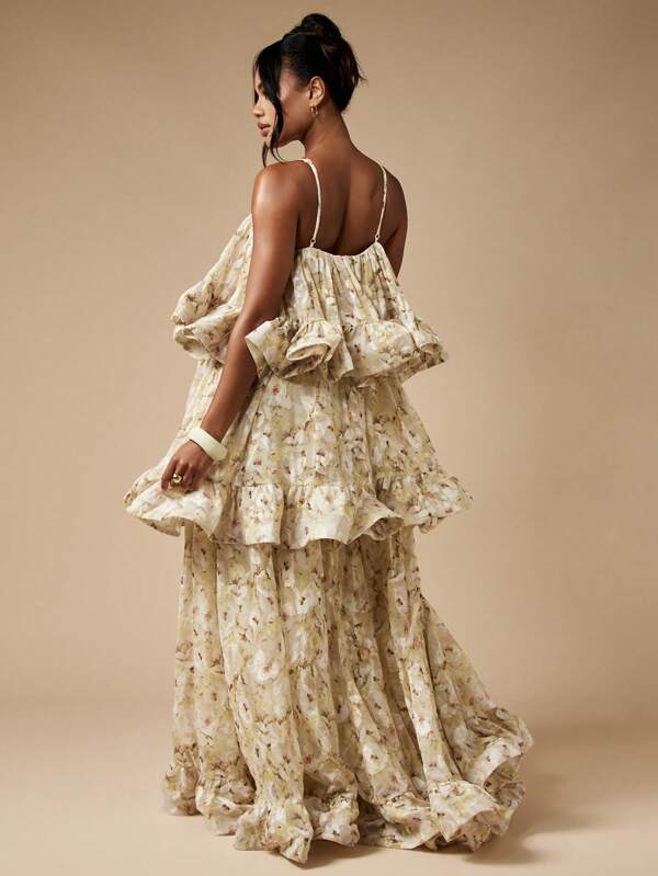 MISSGUIDED Pleated Flowy Chiffon Tiered Ruffle Maxi Dress Is Floor Length