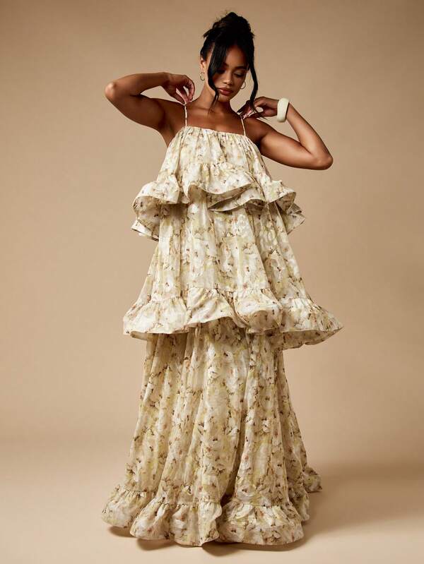 MISSGUIDED Pleated Flowy Chiffon Tiered Ruffle Maxi Dress Is Floor Length