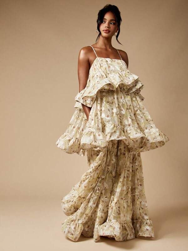 MISSGUIDED Pleated Flowy Chiffon Tiered Ruffle Maxi Dress Is Floor Length