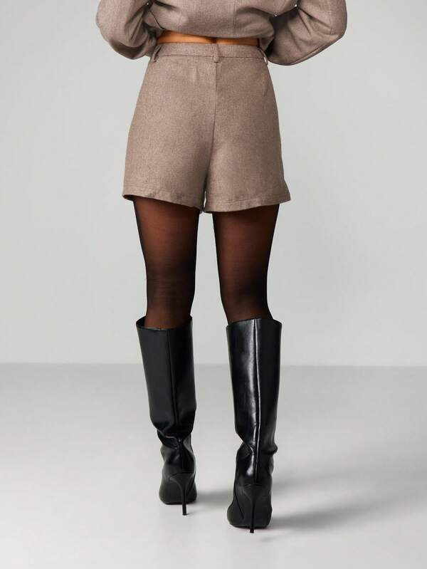 MISSGUIDED Pleated Front Wool Blend Shorts