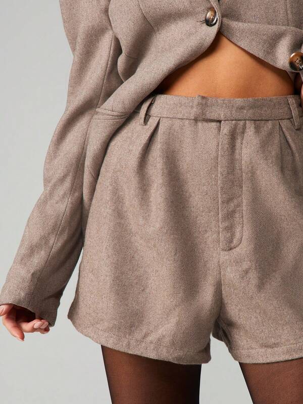 MISSGUIDED Pleated Front Wool Blend Shorts