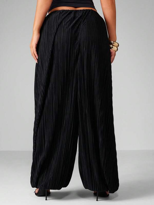 MISSGUIDED Pleated Wide Leg Palazzo Pants With Drawstring
