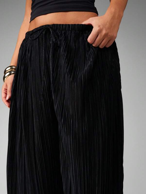 MISSGUIDED Pleated Wide Leg Palazzo Pants With Drawstring