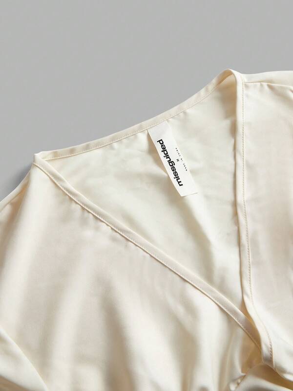 MISSGUIDED Plunge Neck Bell Sleeve Lace Up Blouse