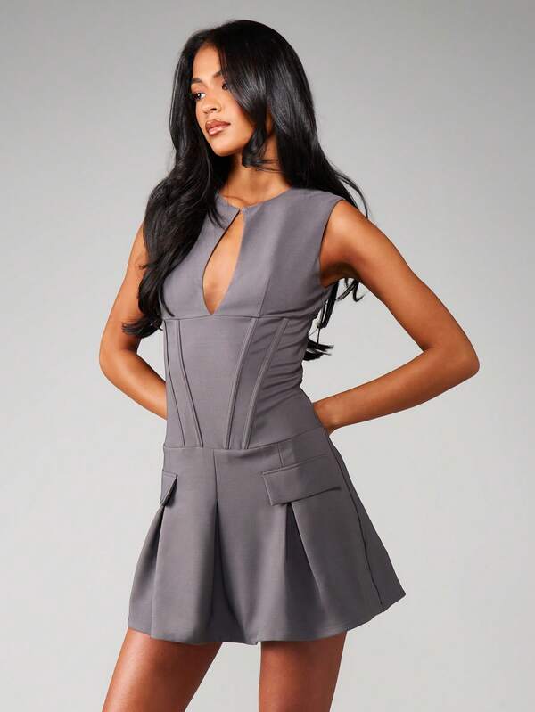 MISSGUIDED Plunge Neck Corset Mini Dress
