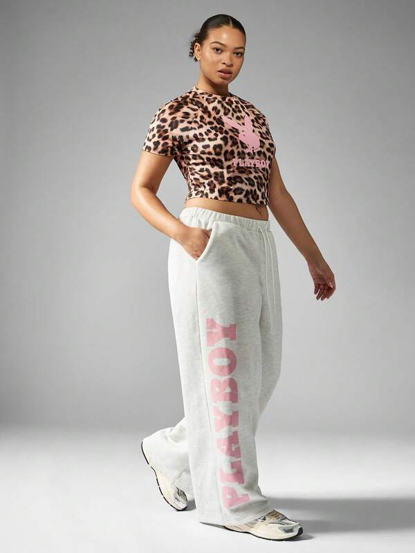 MISSGUIDED PLUS X Playboy Comfort Plus Size Jogger Sweatpants With Logo Print