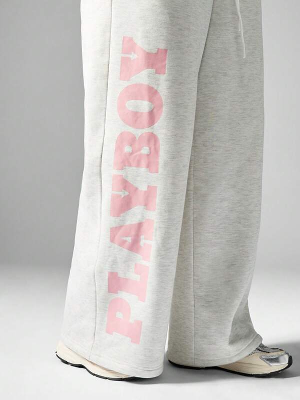 MISSGUIDED PLUS X Playboy Comfort Plus Size Jogger Sweatpants With Logo Print
