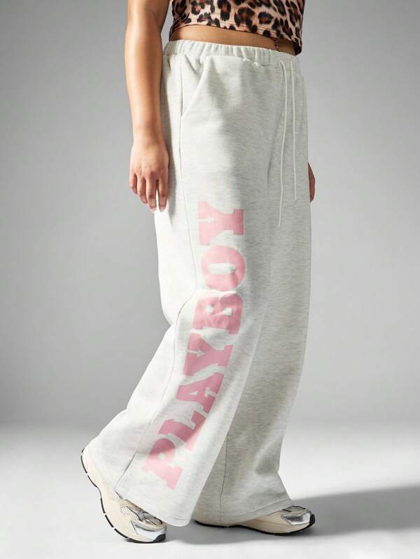 MISSGUIDED PLUS x Playboy Comfort Plus Size Jogger Sweatpants With Logo Print