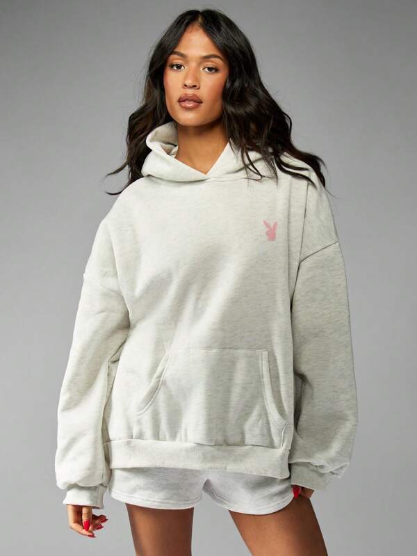 MISSGUIDED PLUS X Playboy Plus Size Oversized Hooded Sweatshirt With Pocket