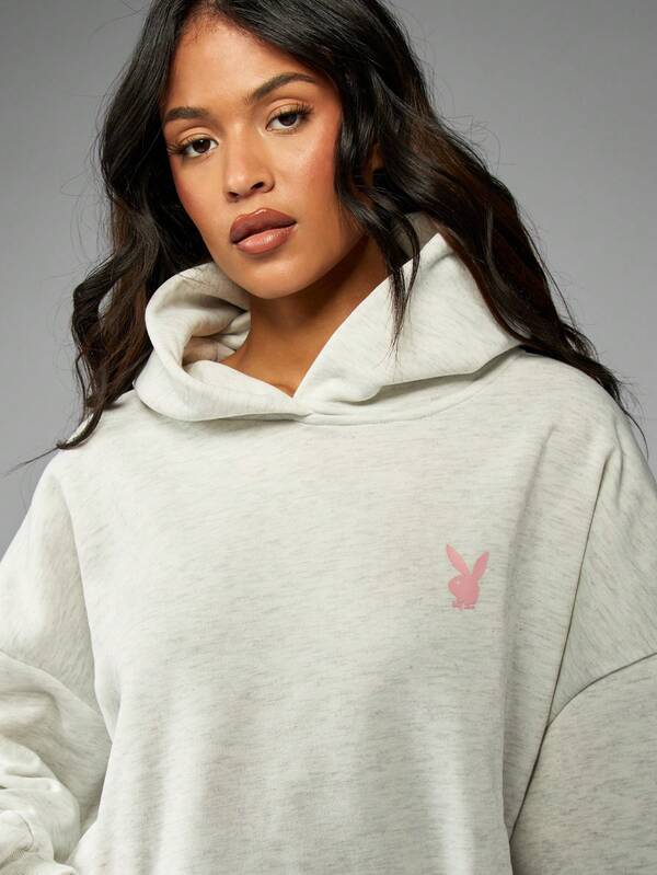 MISSGUIDED PLUS X Playboy Plus Size Oversized Hooded Sweatshirt With Pocket