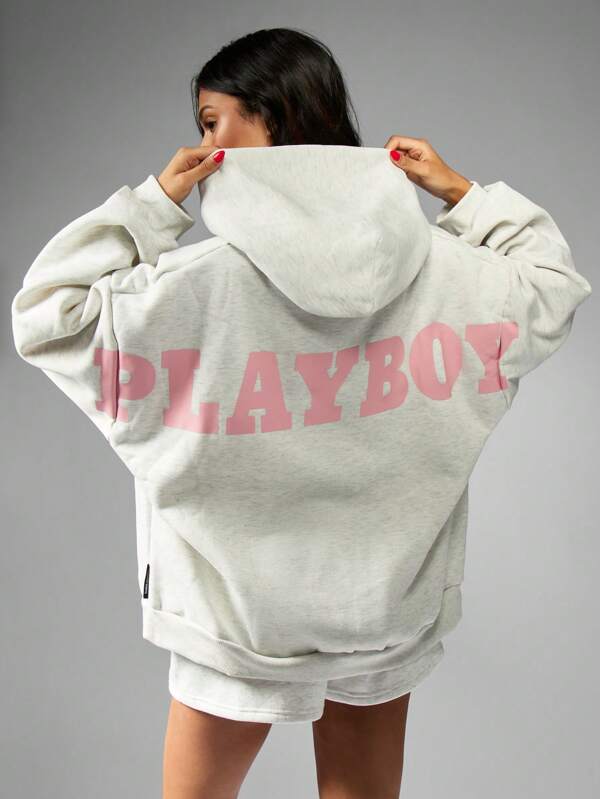 MISSGUIDED PLUS x Playboy Plus Size Oversized Hooded Sweatshirt With Pocket