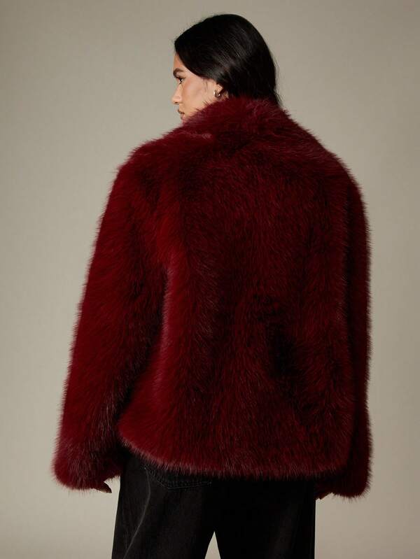 MISSGUIDED Plush Faux Fur Mid-Length Coat With Stand Collar