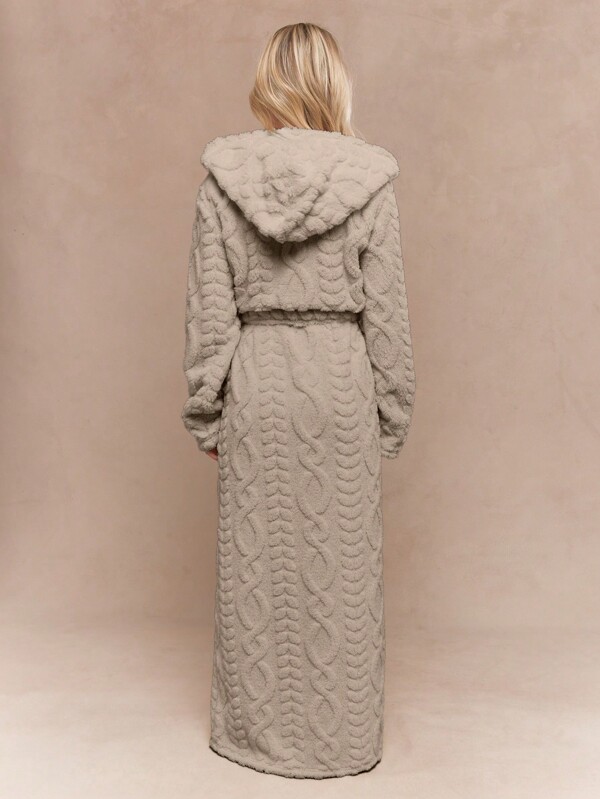 MISSGUIDED Plush Hooded Bathrobe With Cable Knit Texture