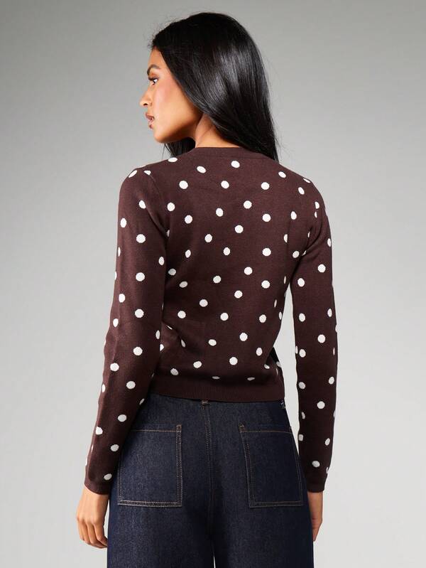 MISSGUIDED Polka Dot Button Front Cardigan